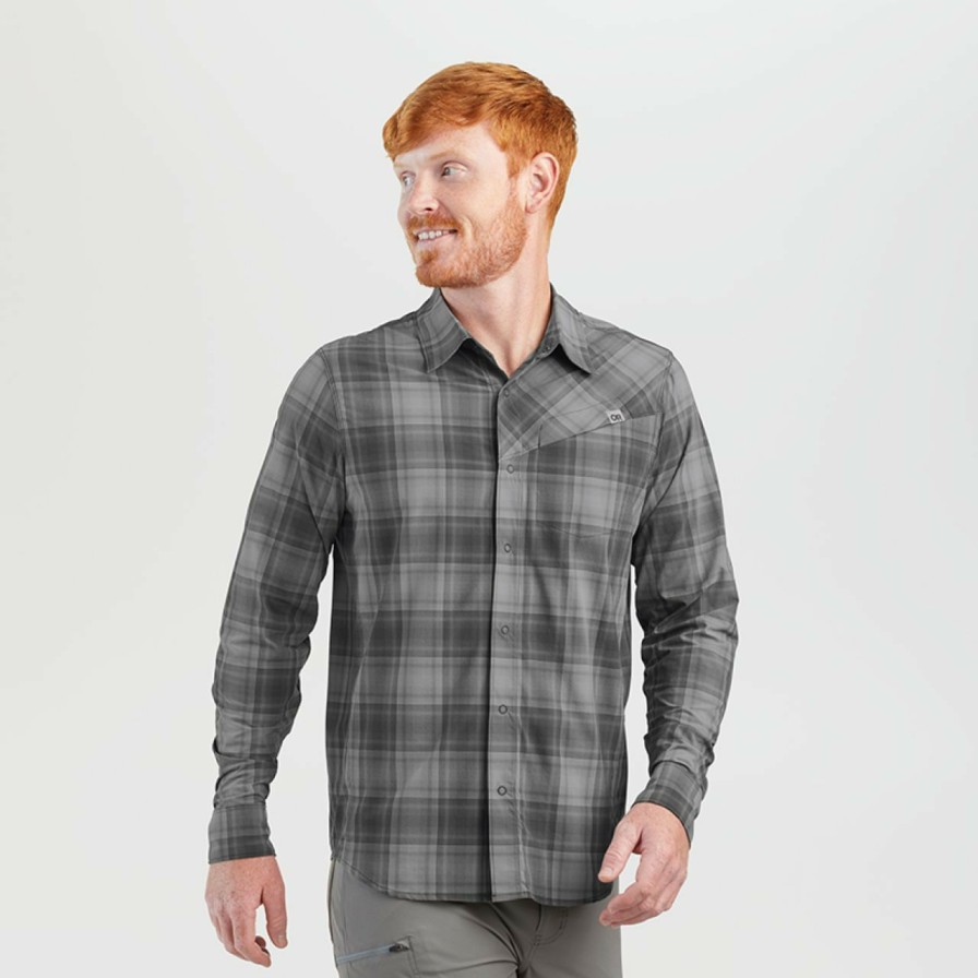 Men'S Shirts * | Outdoor Research Astroman L/S Sun Shirt Men'S (Fall 2022) Storm Plaid