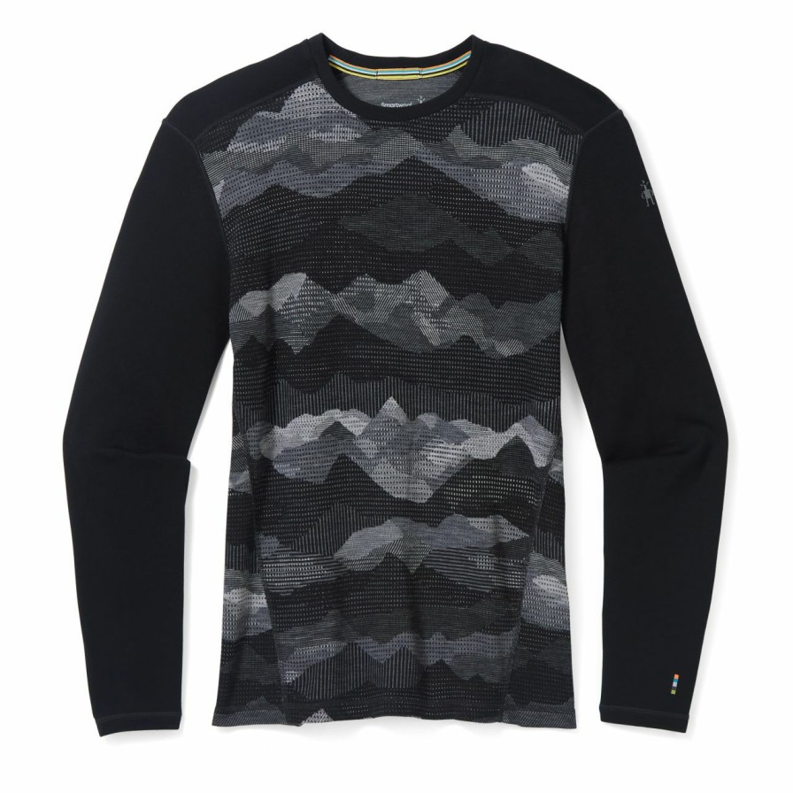 Men'S Shirts * | Smartwool Classic Thermal Merino Base Layer Pattern Crew Men'S Black Mountain Scape