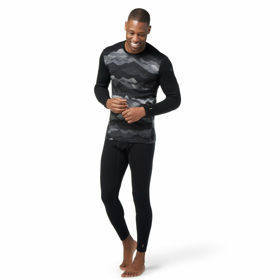 Men'S Shirts * | Smartwool Classic Thermal Merino Base Layer Pattern Crew Men'S Black Mountain Scape